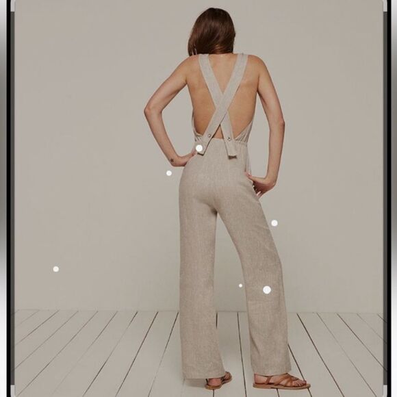 Reformation Trace Oatmeal Linen Cream Tan Jumpsuit Size 0 - Picture 4 of 11